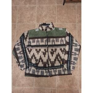 Molina Indian Drawin Jacket Mens medium 38/40 Southwestern Aztec Print Zip